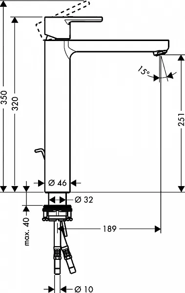 Смеситель Hansgrohe Metris S Highriser 31022000 для раковины-чаши с донным клапаном фото 2
