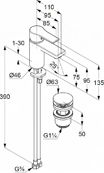 Смеситель Kludi Zenta SL 482660565 для раковины с донным клапаном фото 3