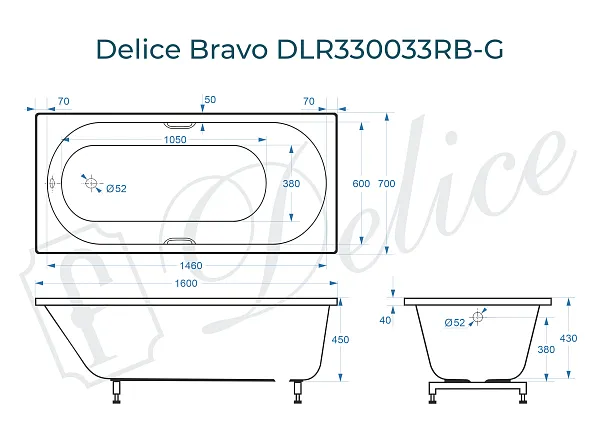 Ванна из искусственного камня Delice Bravo DLR330033RB-G фото 1