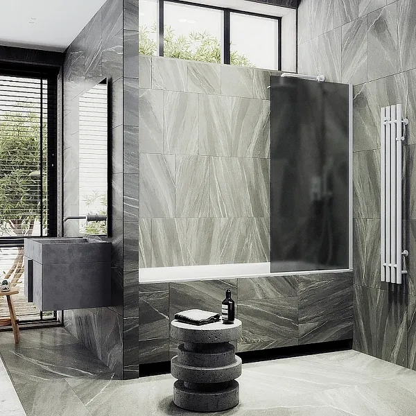 Шторка для ванны MaybahGlass 80x140 MGV-88-1ш профиль белый стекло графит фото 3