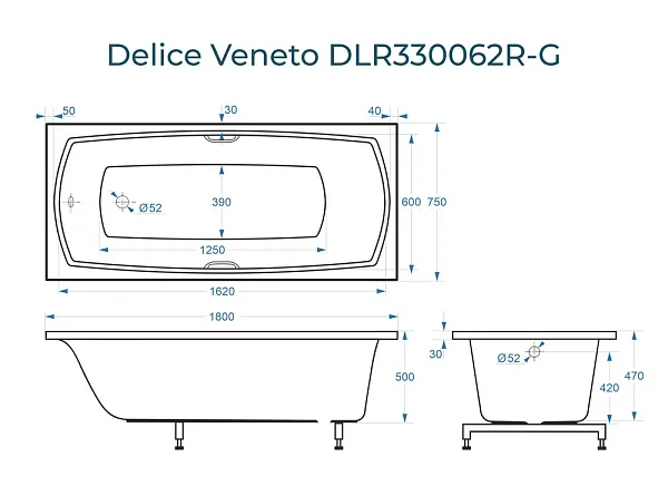 Ванна из искусственного камня Delice Veneto DLR330062R-G фото 1