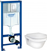 Унитаз Gustavsberg Hygienic Flush WWC 5G84HR01 безободковый и инсталляция Grohe Rapid SL 38772001 с кнопкой смыва