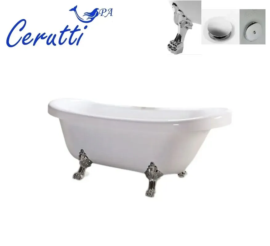 Акриловая ванна Ceruttispa CLASSIC 157x77 CT9323 со сливом-переливом и ножками хром