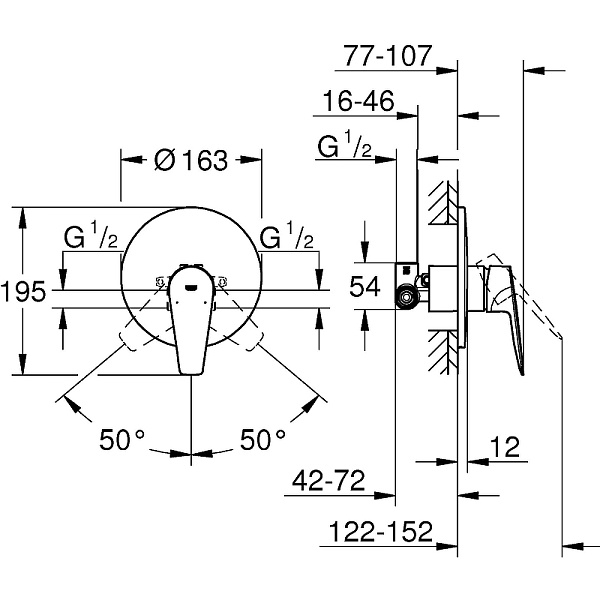 Смеситель Grohe BauEdge 29078001 для душа с внутренней частью фото 6