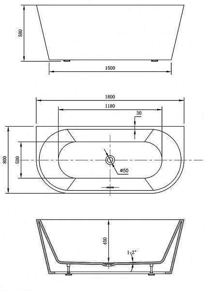 Акриловая ванна Vincea 180x80 VBT-421-1800 фото 4