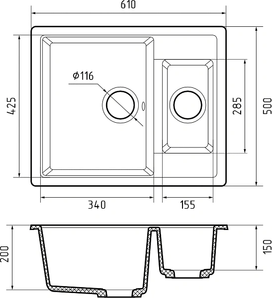 Мойка для кухни GranFest Quadro 80 см Q-610K графит фото 3