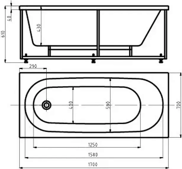 Акриловая ванна Aquatek Оберон 170x70 OBR170-0000027 с каркасом и сливом-переливом фото 2