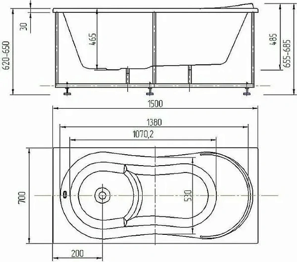 Акриловая ванна Aquatek Афродита 150x70 AFR150-0000026 с каркасом и фронтальной панелью и сливом-переливом фото 2