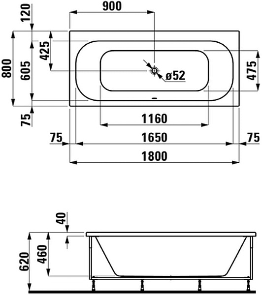 Акриловая ванна Laufen Solutions 180х80 2.2450.5.000.000.1 фото 3