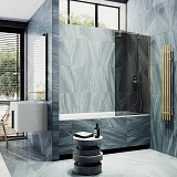 Шторка для ванны MaybahGlass 70x140 MGV-81-3ш профиль золото стекло графит фото 3