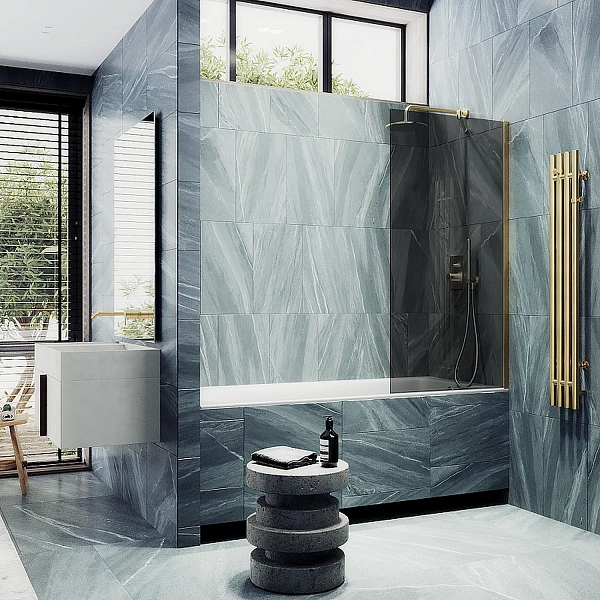 Шторка для ванны MaybahGlass 70x140 MGV-81-3ш профиль золото стекло графит фото 3