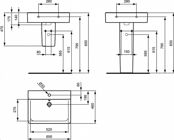 Раковина Ideal Standard Connect Cube 65 см E773001 фото 4