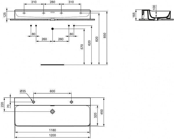 Раковина Ideal Standard Conca 120 см T380301 фото 9