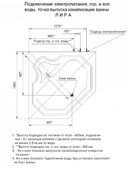 Акриловая ванна Aquatek Лира 150x150 LIR150-0000006 с гидромассажем фото 7