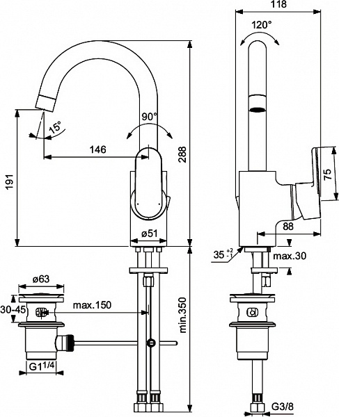 Смеситель Ideal Standard Vito B0410AA для раковины с донным клапаном фото 3