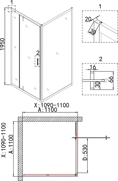 Душевой уголок Niagara Nova 110x195x110 NG-43-11AG-A110G профиль золотой стекло прозрачное фото 9