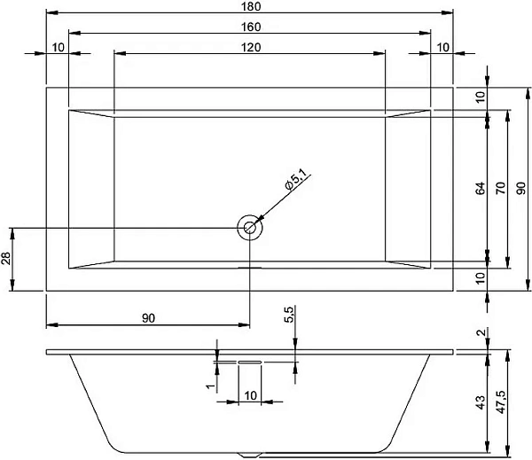 Акриловая ванна Riho Rething Cubic B107001005 180x90 фото 3