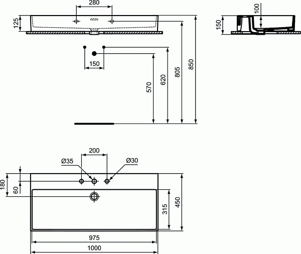 Раковина Ideal Standard Extra 100 см T390301 фото 4