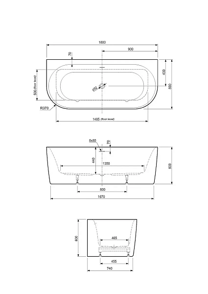 Акриловая ванна Cezares Metauro 180x80 METAURO-INT-Wall-180-80-60-G-W-MATT с комплектом креплений и панелью и сливом-переливом фото 3