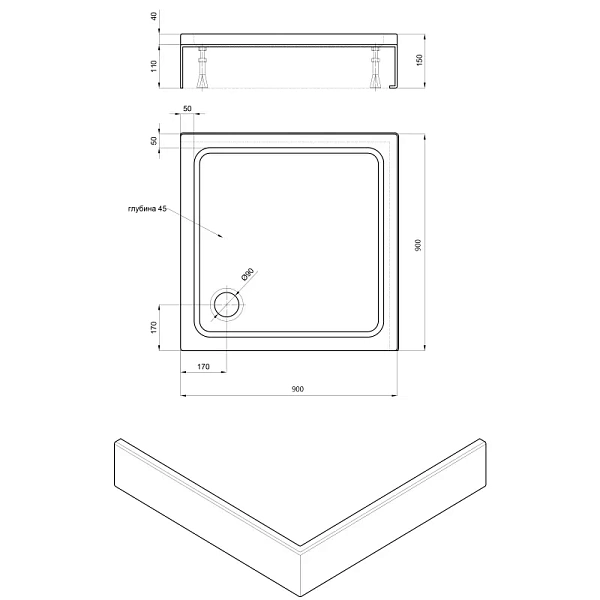 Душевой поддон Aquatek 90x90 DPA-0000005 квадратный фото 4
