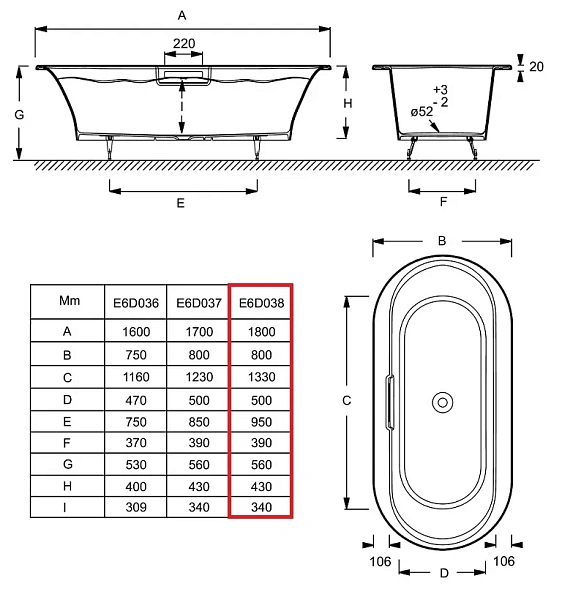 Чугунная ванна Jacob Delafon Volute 180x80 CE6D038 фото 3