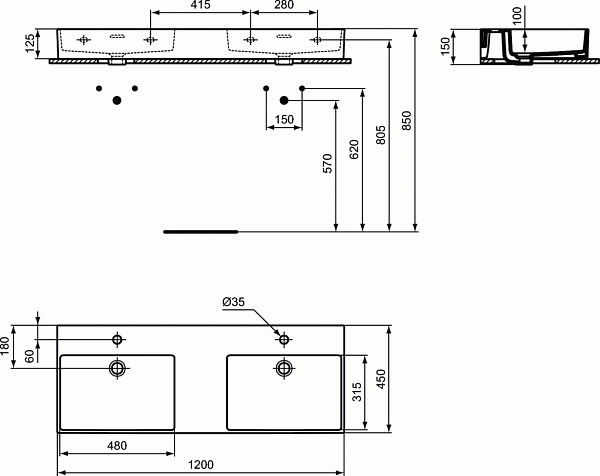 Раковина Ideal Standard Extra 120 см T373101 фото 4