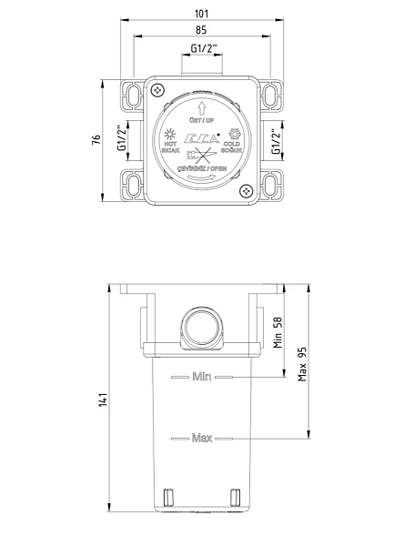 Смеситель E.C.A. ECA 102166102EX для душа скрытая часть фото 2