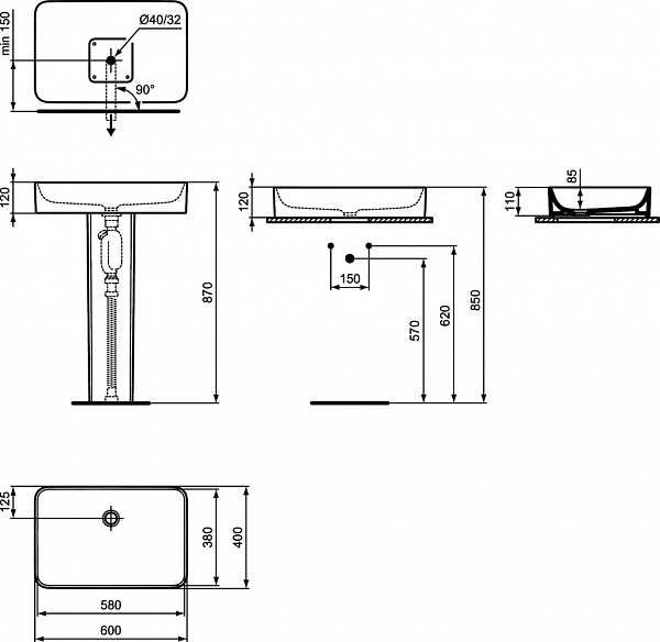 Раковина Ideal Standard Conca 60 см T369801 фото 6