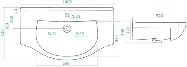 Мебельная раковина Style Line Эльбрус 105 ЛС-00000171 фото 2