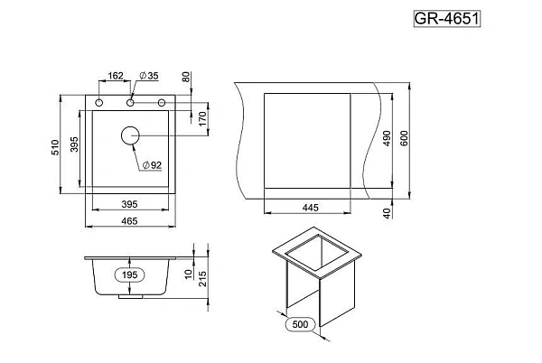 Мойка для кухни Granula GR-4651 алюминиум 50 см фото 3