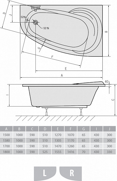 Акриловая ванна Alpen Naos 150x100 19111 правая фото 3