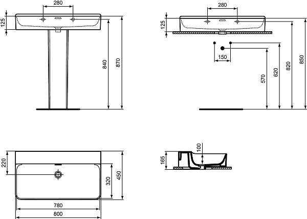 Раковина Ideal Standard Conca 80 см T379401 фото 6