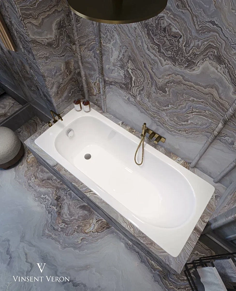 Чугунная ванна Vinsent Veron Soissons VCN1707042H/VH0015CH-AS с дугообразными хромированнами ручками и антискользящим покрытием фото 3