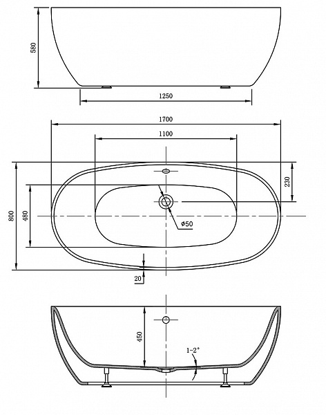 Акриловая ванна Vincea 170x80 VBT-405-1700MB фото 3