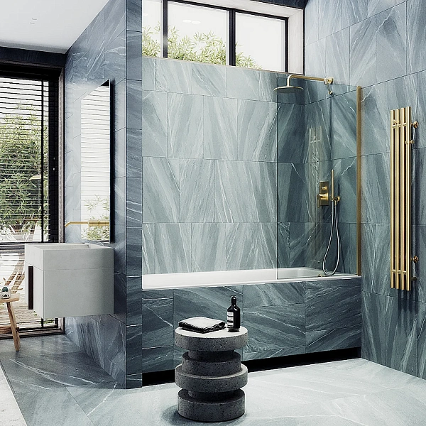 Шторка для ванны MaybahGlass 80x140 MGV-64-3ш профиль золото стекло бесцветное фото 3