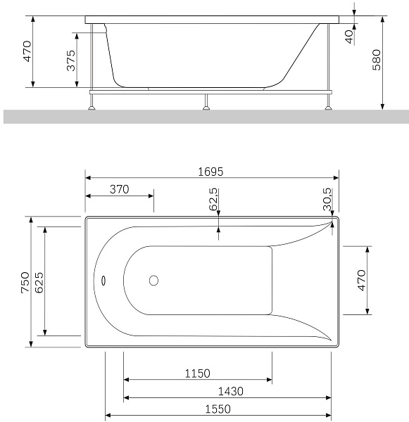 Акриловая ванна Am.Pm Spirit 150x70 W72A-150-070W-A2 фото 5