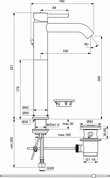 Смеситель Ideal Standard Ceraline BC194AA для раковины с донным клапаном фото 3