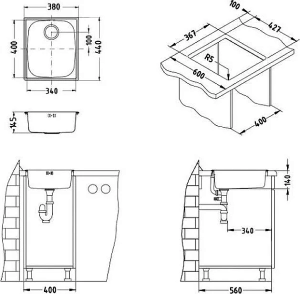 Мойка для кухни Alveus Basic 40 см 1082195 фото 3