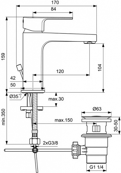 Смеситель Ideal Standard Cerafine D BC491AA для раковины с донным клапаном фото 2