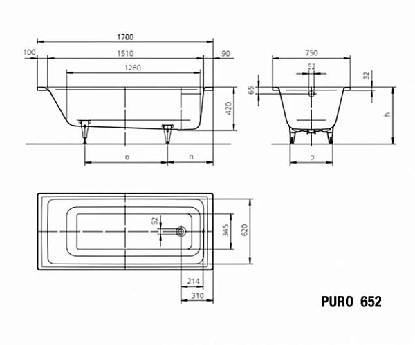 Ванна стальная Kaldewei Puro 170x75 256230003001 антигрязевое и противоскользящее покрытие фото 2