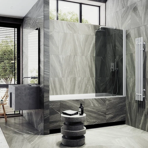 Шторка для ванны MaybahGlass 50x140 MGV-608-1 профиль белый стекло графит фото 2