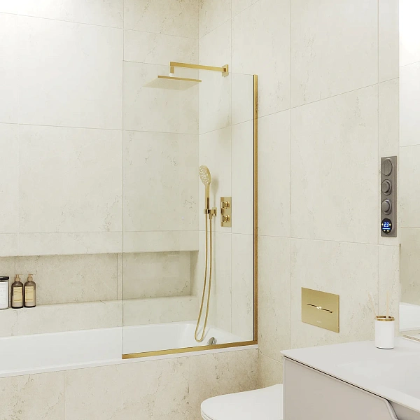 Шторка для ванны MaybahGlass 30x140 MGV-248-3у профиль золото стекло бесцветное фото 1