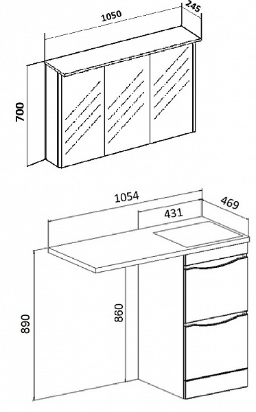 Мебель для ванной Runo Орион 105 напольная правая фото 3