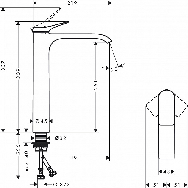 Смеситель Hansgrohe Vivenis 75042000 для раковины-чаши фото 4