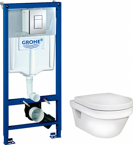 Унитаз Gustavsberg Hygienic Flush WWC 5G84HR01 безободковый и инсталляция Grohe Rapid SL 38772001 с кнопкой смыва фото 1
