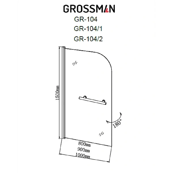 Шторка для ванны Grossman 100x150 GR-104/2 профиль хром стекло прозрачное фото 3