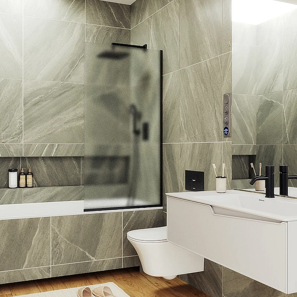 Шторка для ванны MaybahGlass 40x140 MGV-90-6у профиль черный стекло сатин фото 1