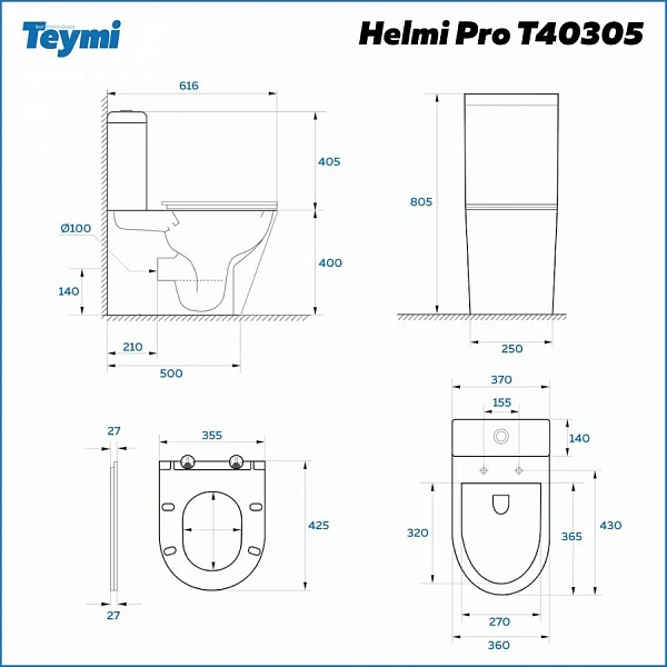 Унитаз-компакт Teymi Eva Pro W00138 напольный безободковый с микролифтом фото 14