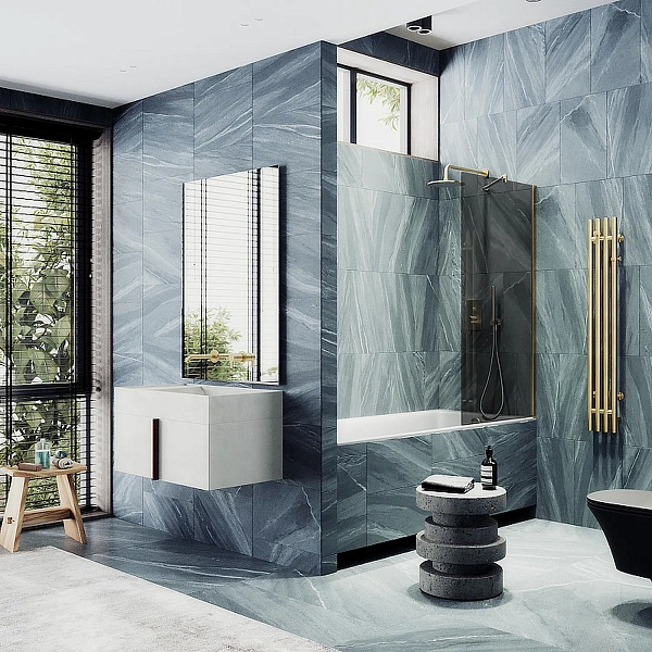 Шторка для ванны MaybahGlass 70x140 MGV-81-3ш профиль золото стекло графит фото 2