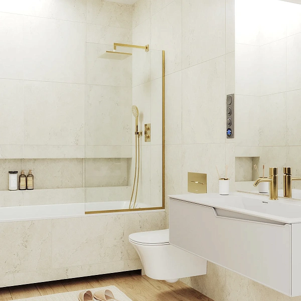 Шторка для ванны MaybahGlass 30x140 MGV-248-3у профиль золото стекло бесцветное фото 2